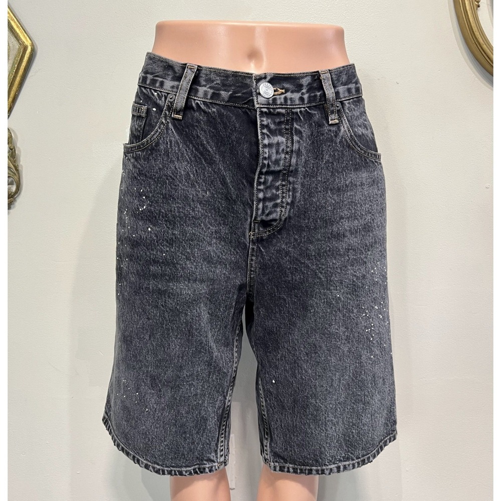 Frame Black "Noir Paint" Organic Cotton Denim Bermuda Shorts Size 30